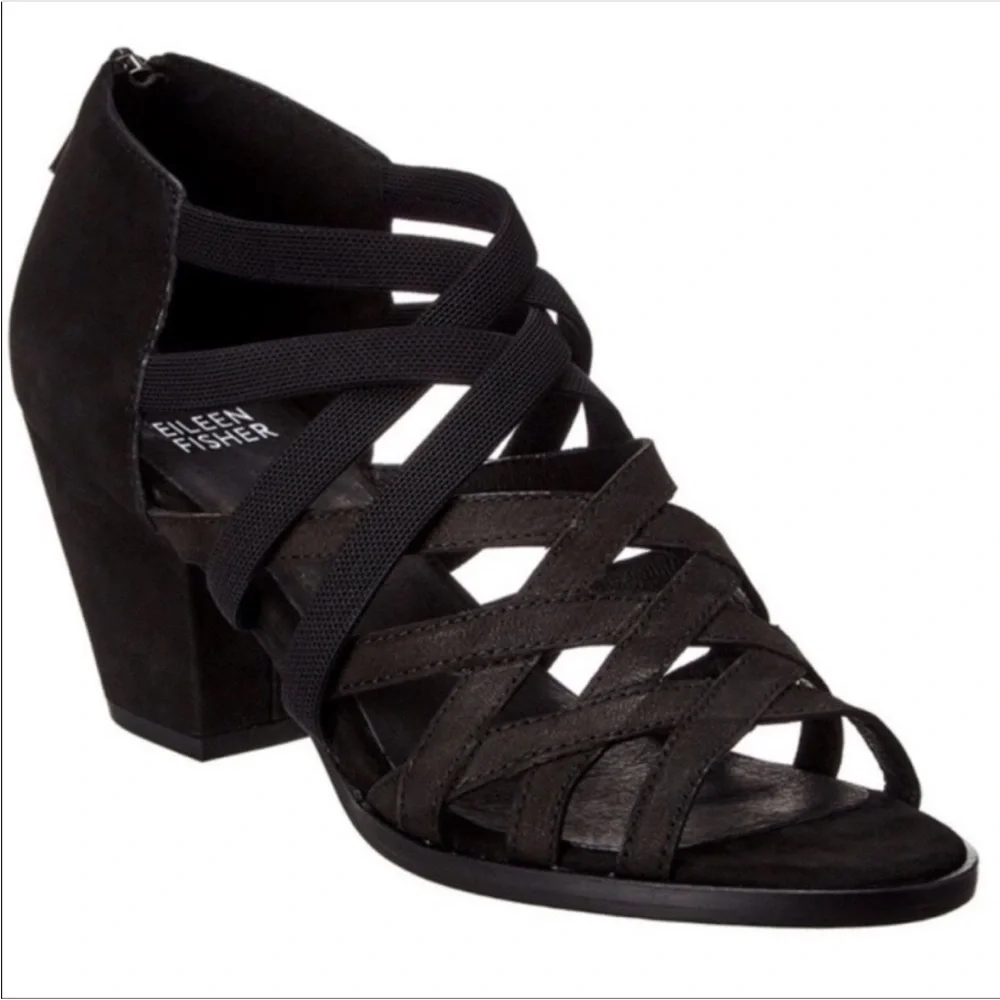 Eileen Fisher Fara Caged Leather Heeled Sandals
